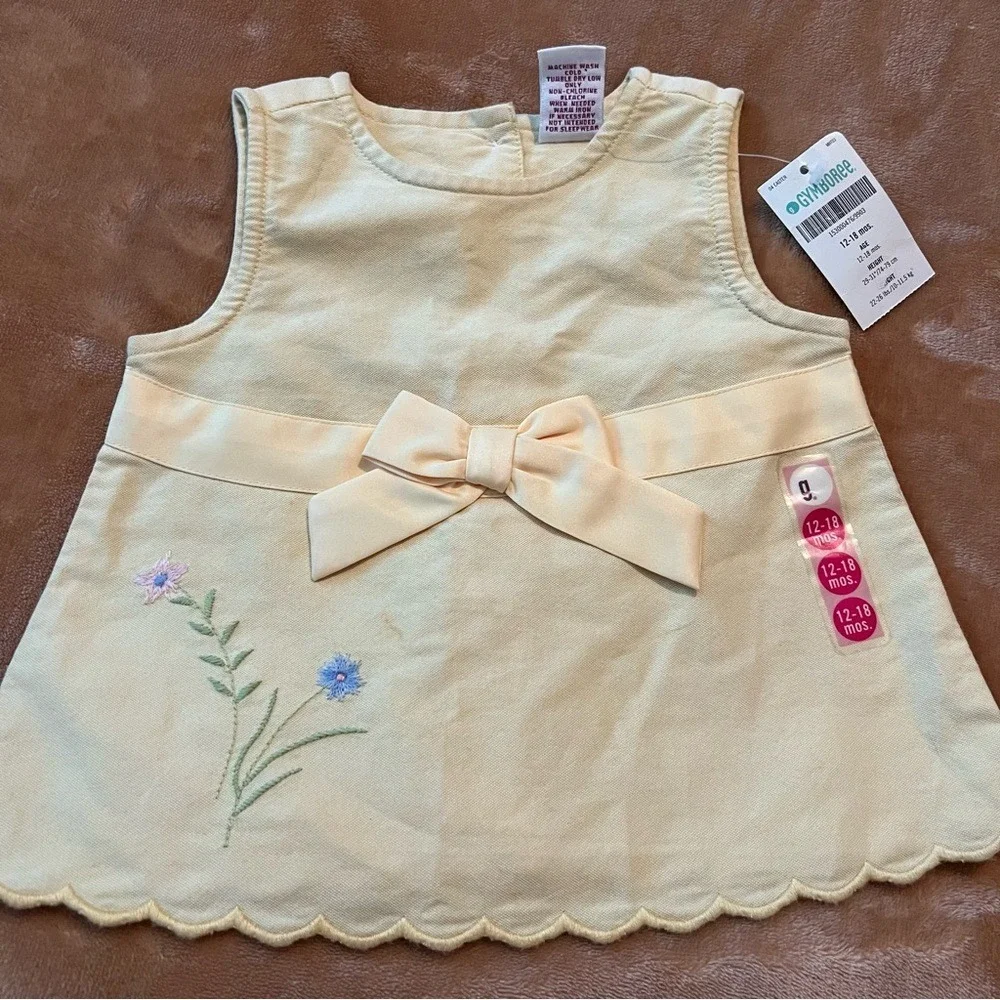 Gymboree Baby Girl Yellow Floral Embroidered Scallop Hem Top 12-18 Months NWT